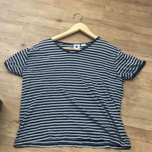navy blue and white tee